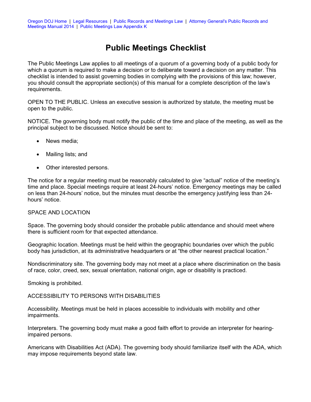 Public Meetings Checklist