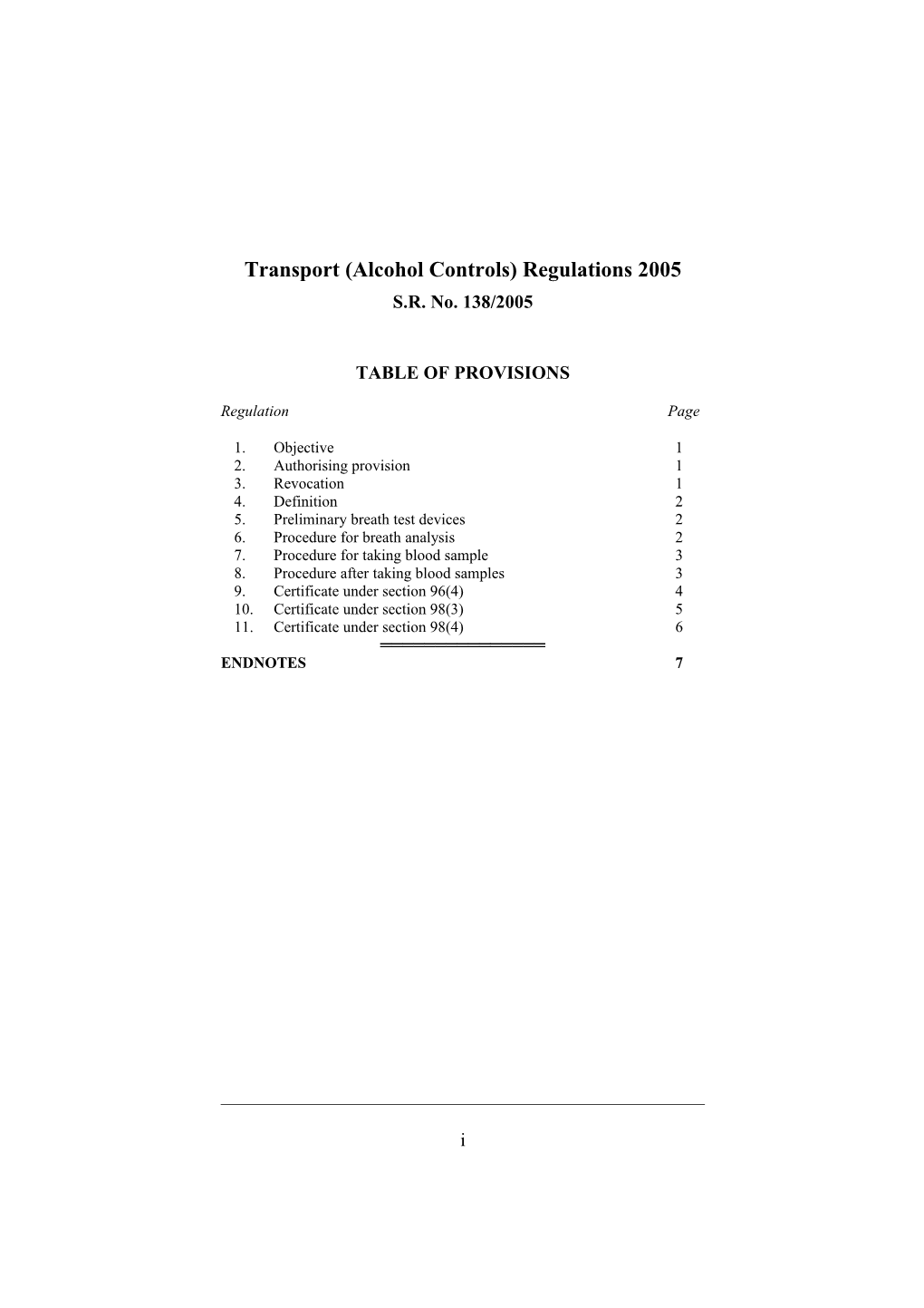 Transport (Alcohol Controls) Regulations 2005