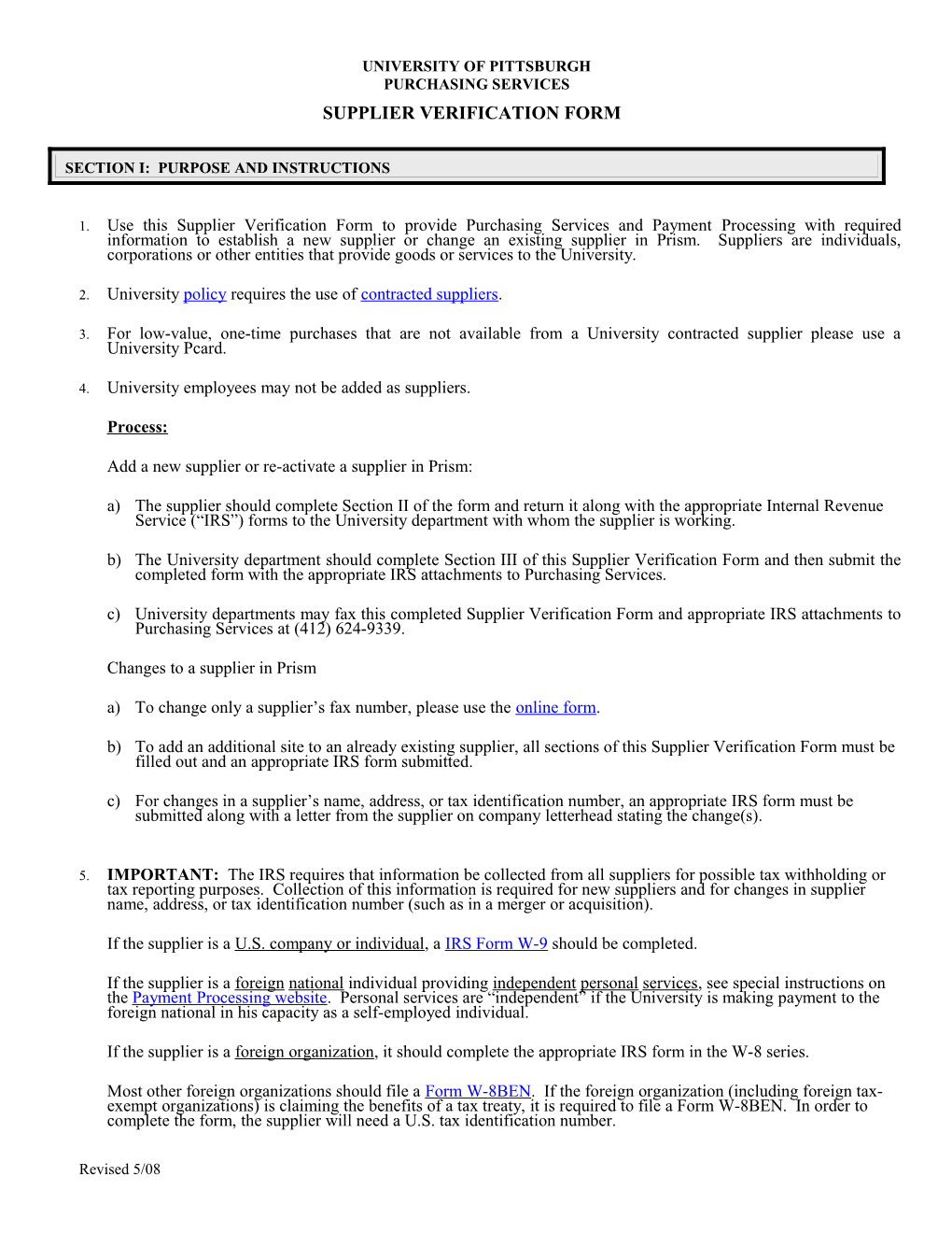 Supplier Verification Form