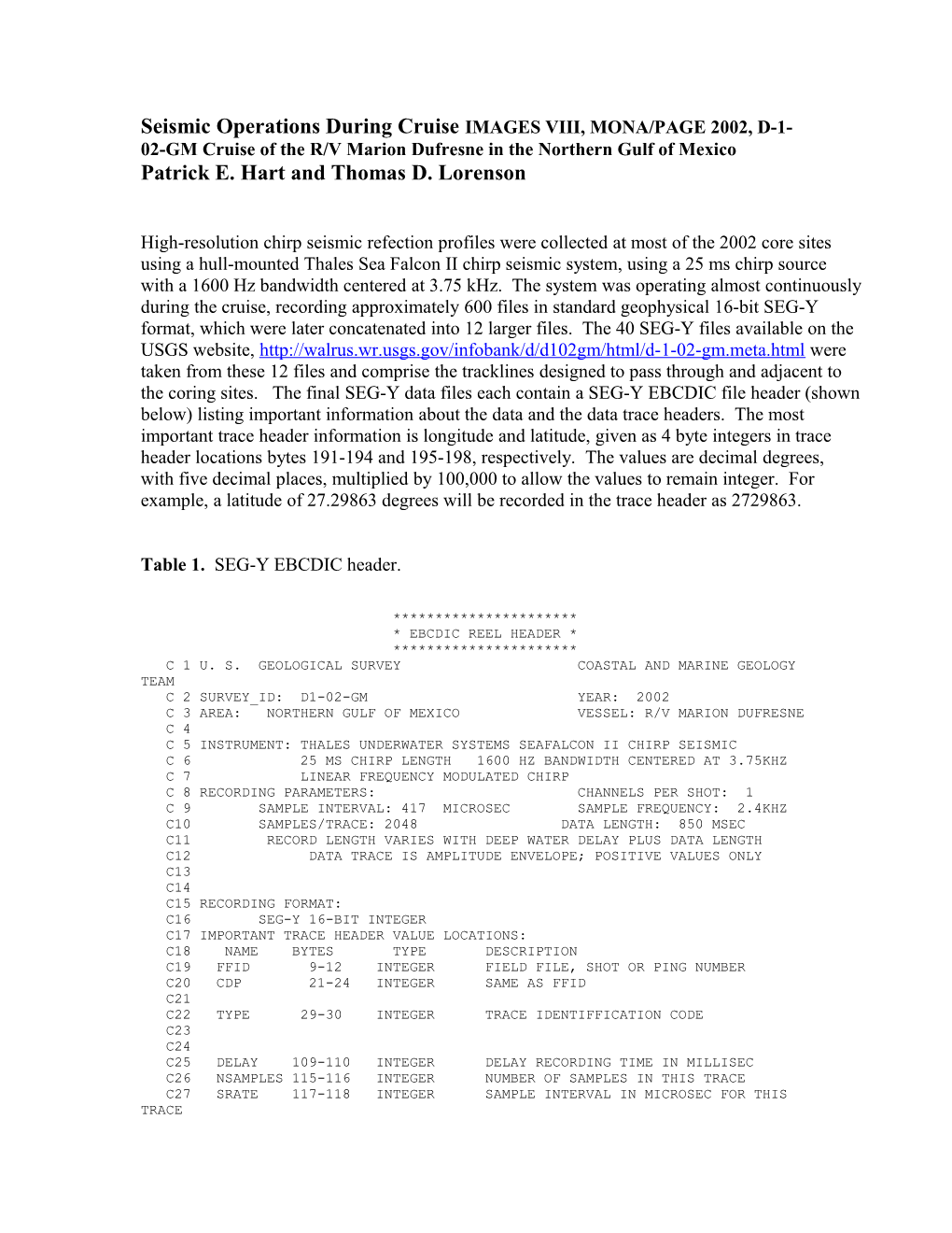 Seismic Operations During Cruise IMAGES VIII, MONA/PAGE 2002, D-1-02-GM Cruise of the R/V