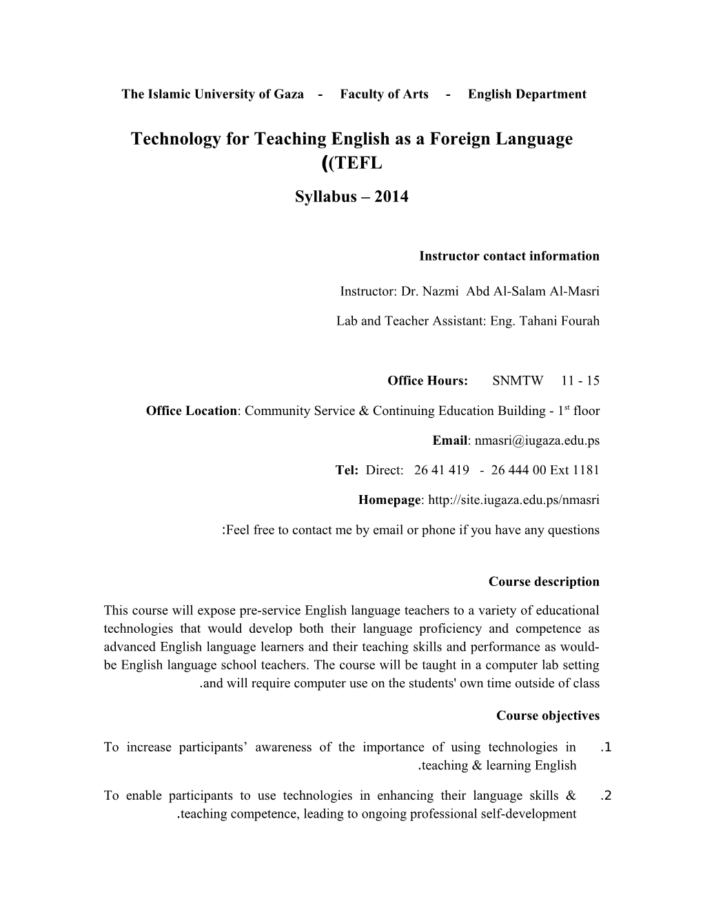 Technology for Teaching English As a Foreign Language (TEFL)