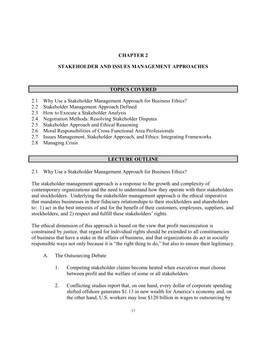 STAKEHOLDER and Issues Management Approaches