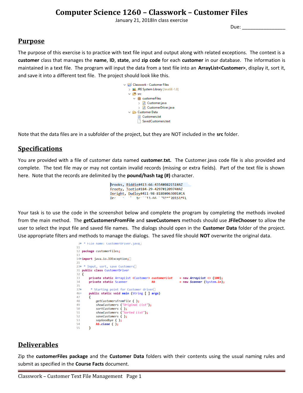 Computer Science 1260 Classwork Customer Files