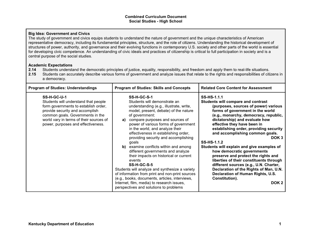 Draft Combined Curriculum Document