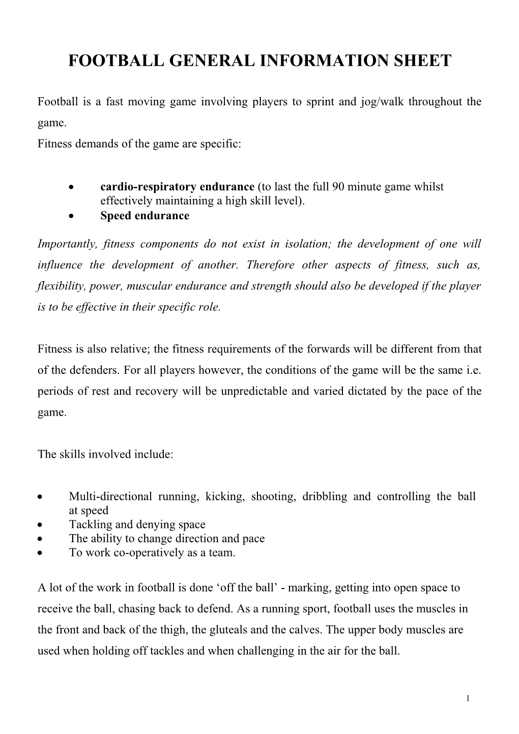 Football General Information Sheet