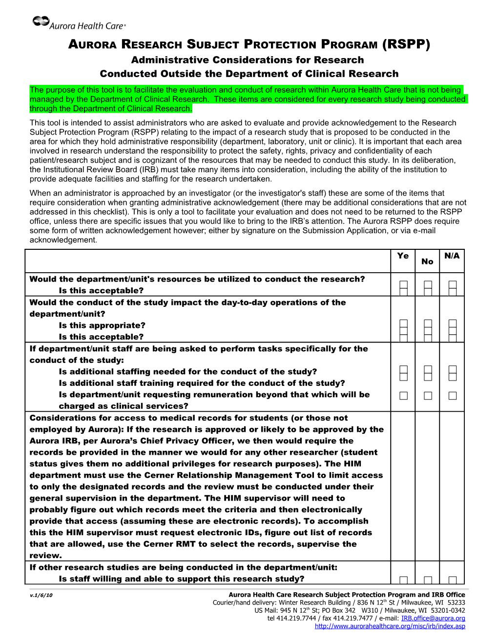 Involvement of Other Aurora Departments, Committees, and Facilities