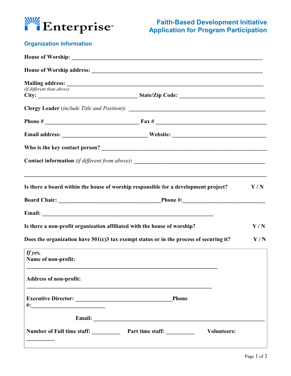 Application for Program Participation