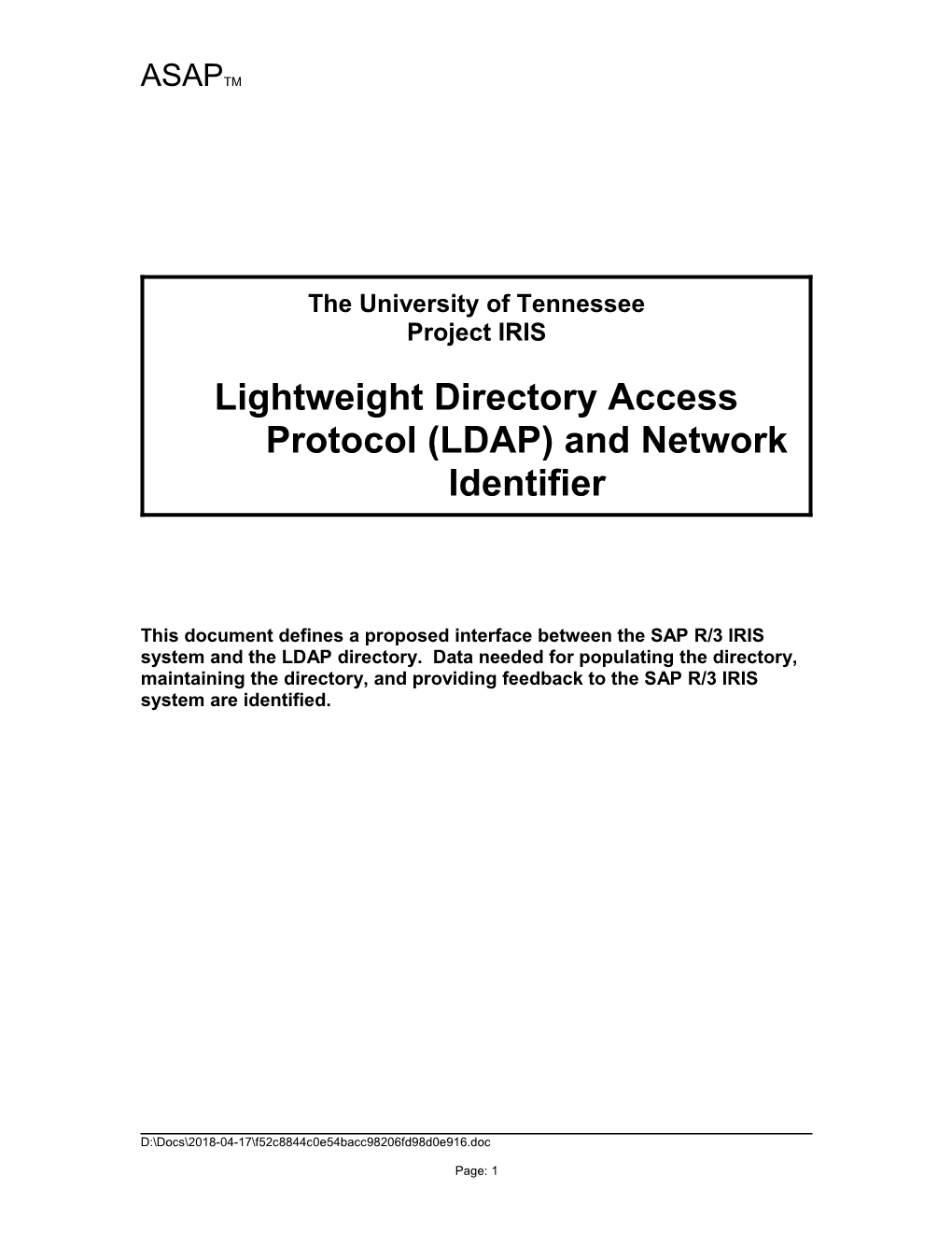 Lightweight Directory Access Protocol (LDAP) and Network Identifier