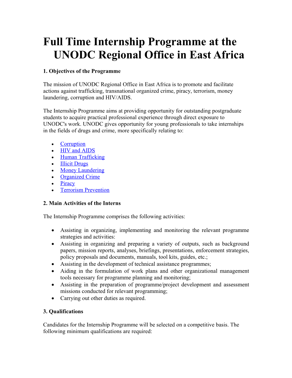 Full Time Internship Programme at the UNODC Regional Office in East Africa