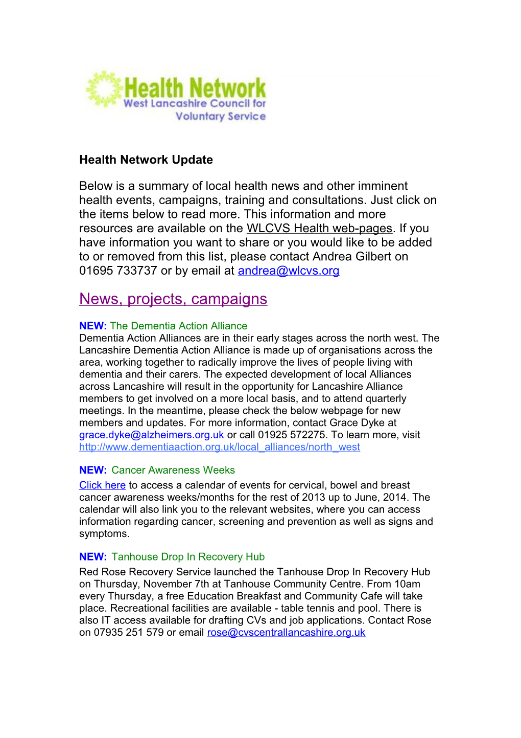 Health Network Update