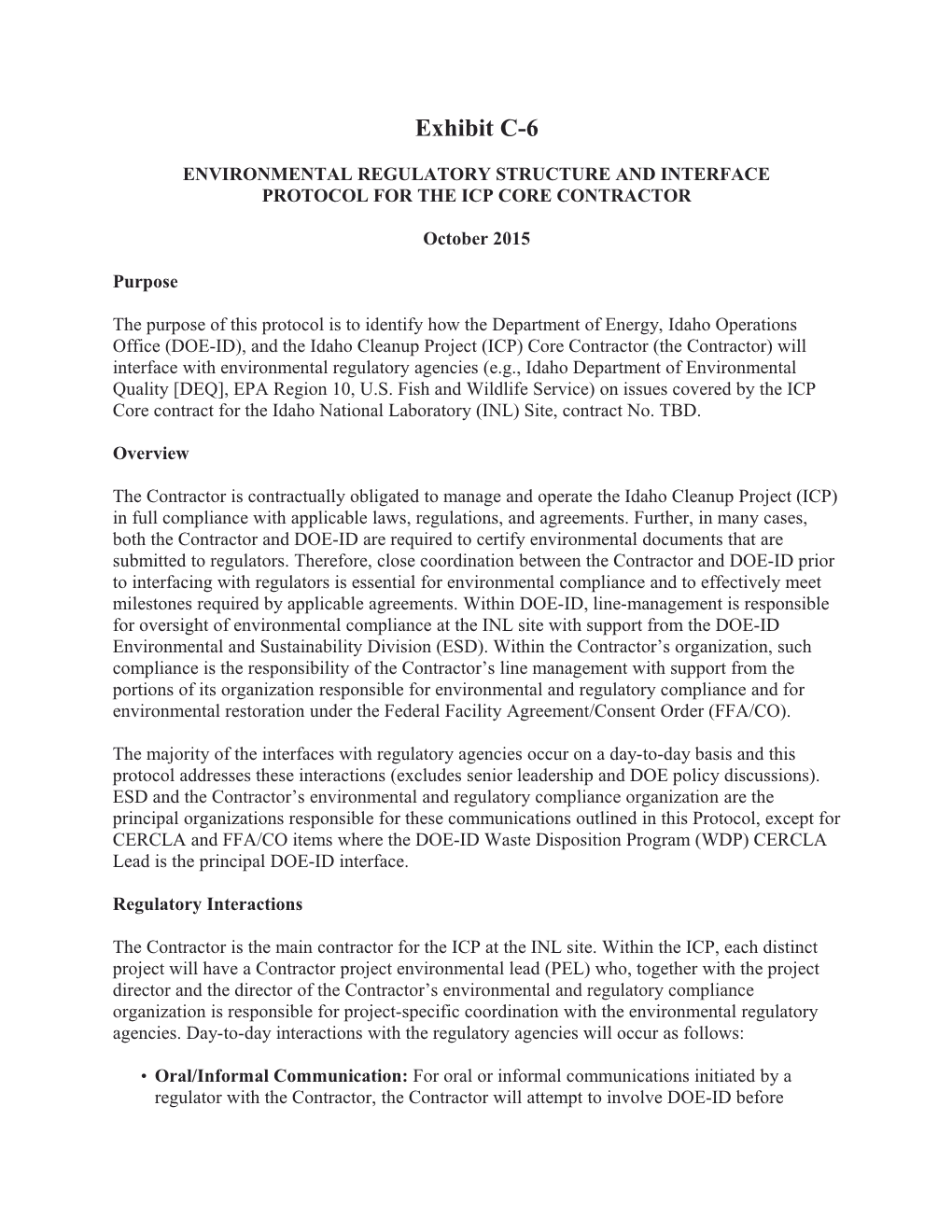 Environmental Regulatory Structure and Interface