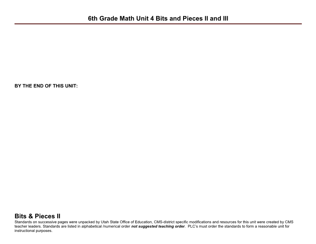 6Th Grade Math Unit 4 Bits And Pieces II And III