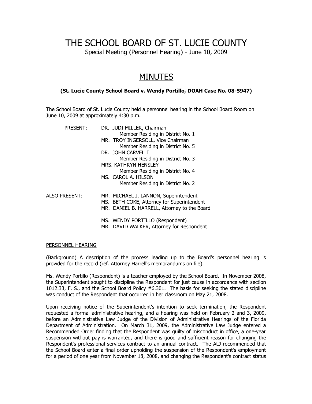 06-10-09 SLCSB Personnel Hearing Minutes