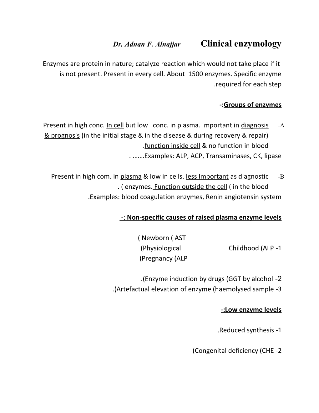 Dr. Adnan F. Alnajjar Clinical Enzymology