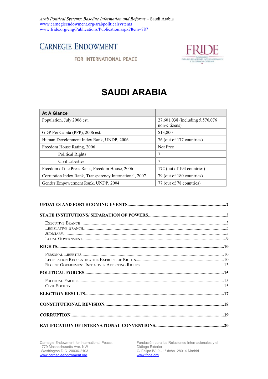 Arab Political Systems: Baseline Information and Reforms Saudi Arabia