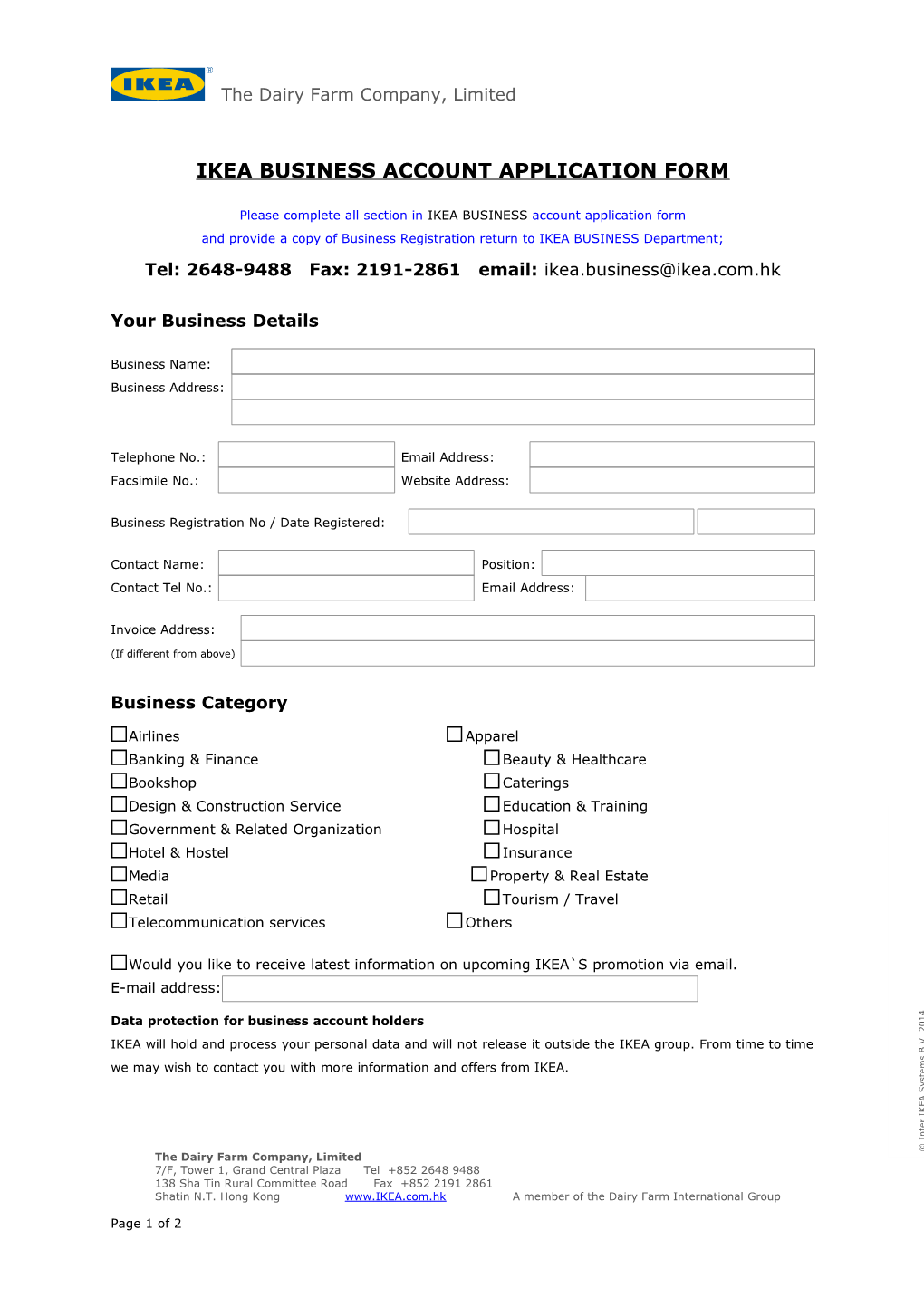 Ikea Business Account Application Form