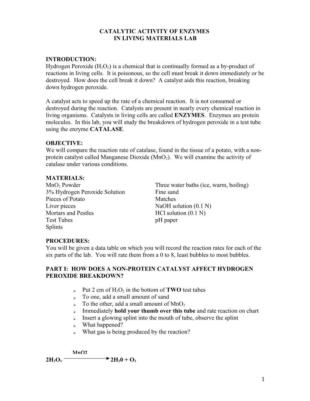 Catalytic Activity of Enzymes