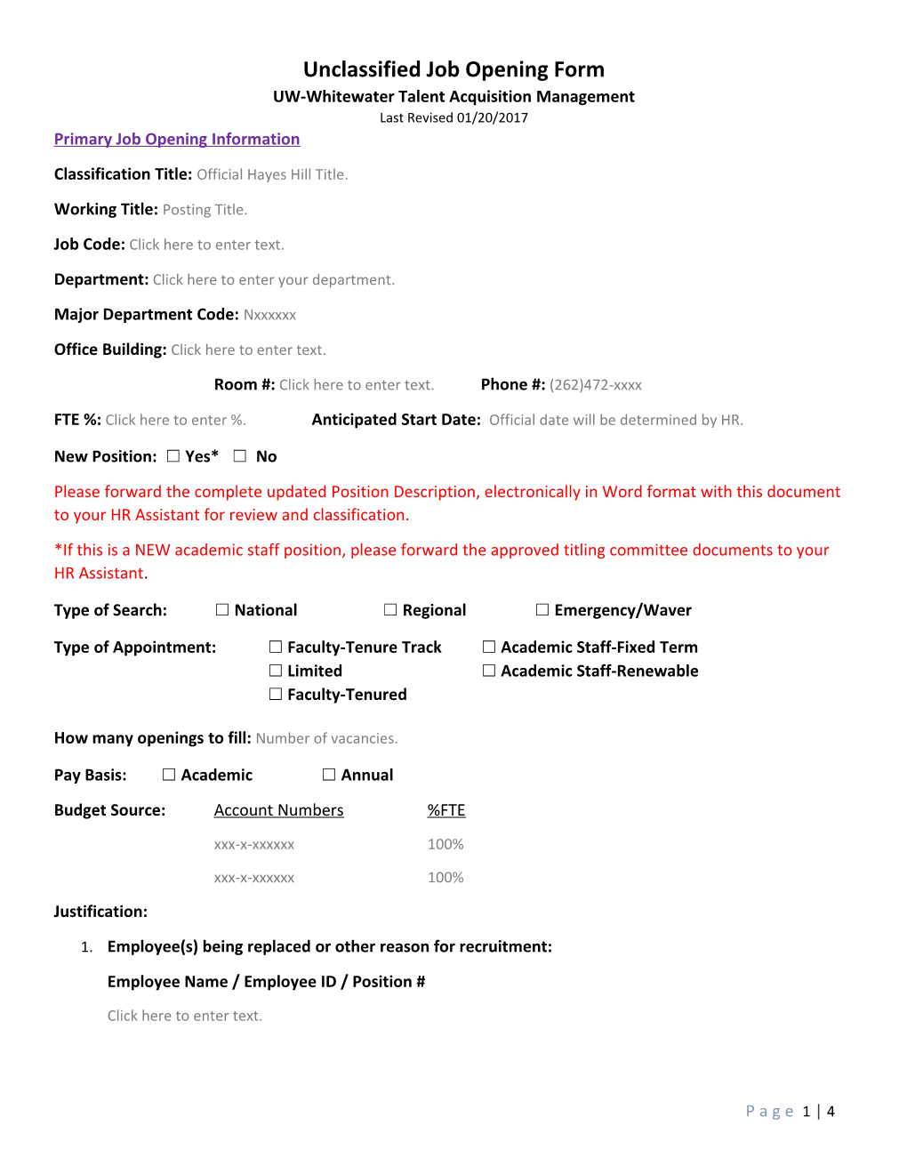 Unclassified Job Opening Form
