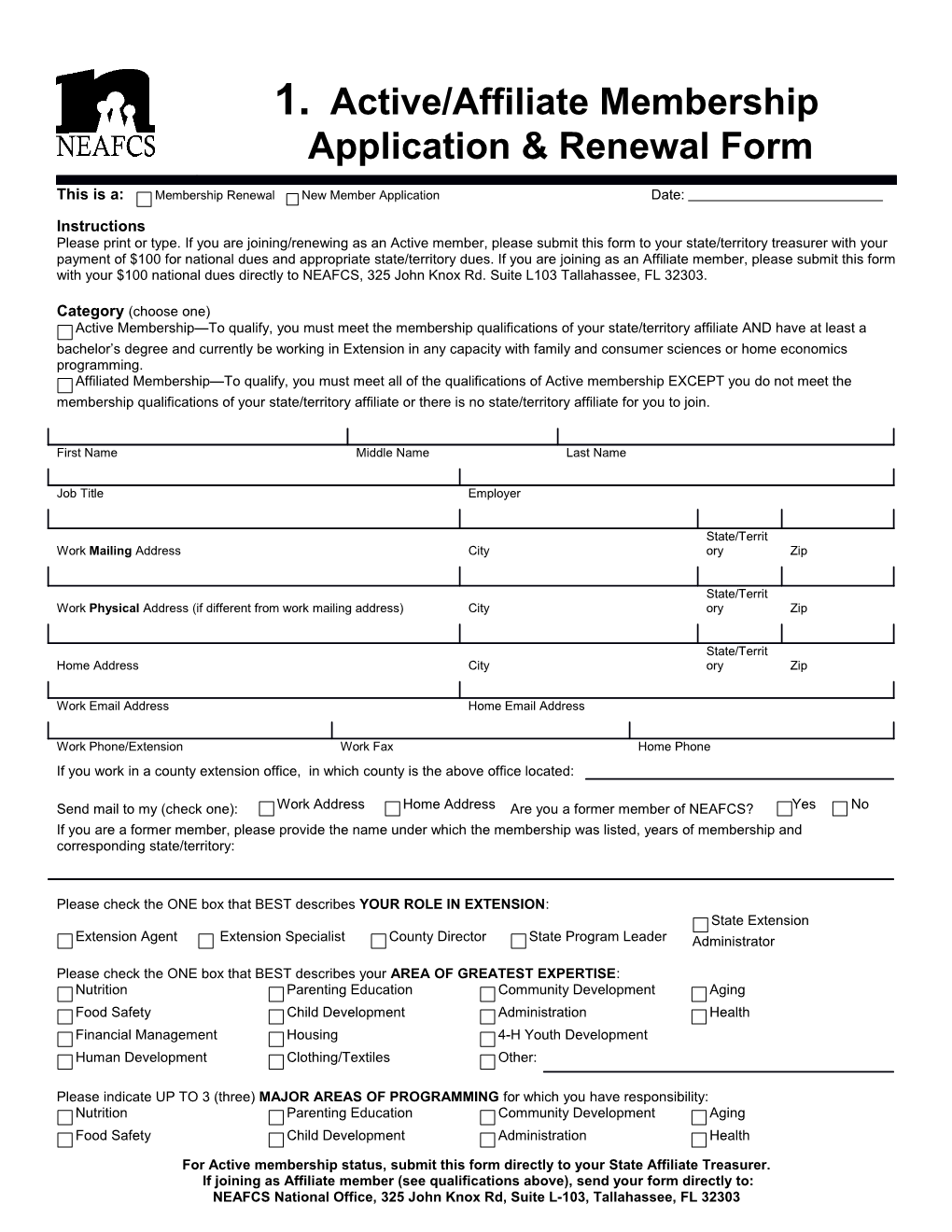 Active/Affiliate Membership Application & Renewal Form