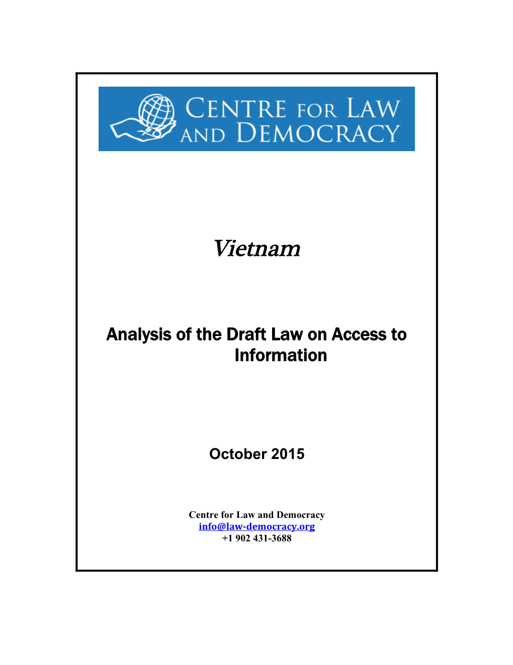 Vietnam: Analysis of the Draft Law on Access to Information