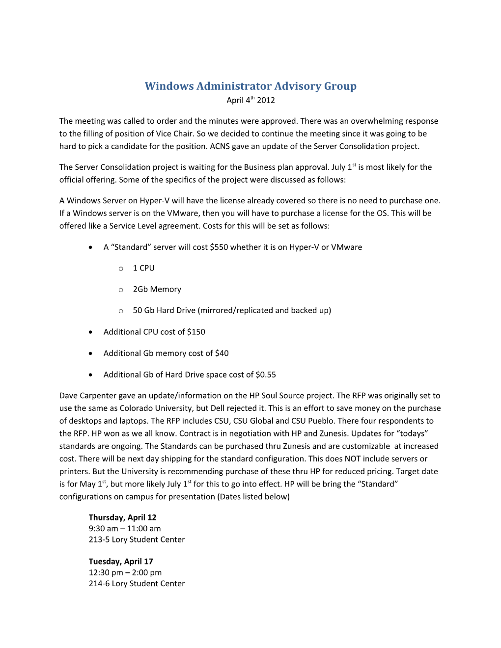 Windows Administrator Advisory Group