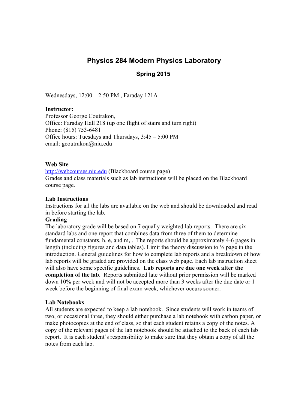 Physics 284 Modern Physics Laboratory