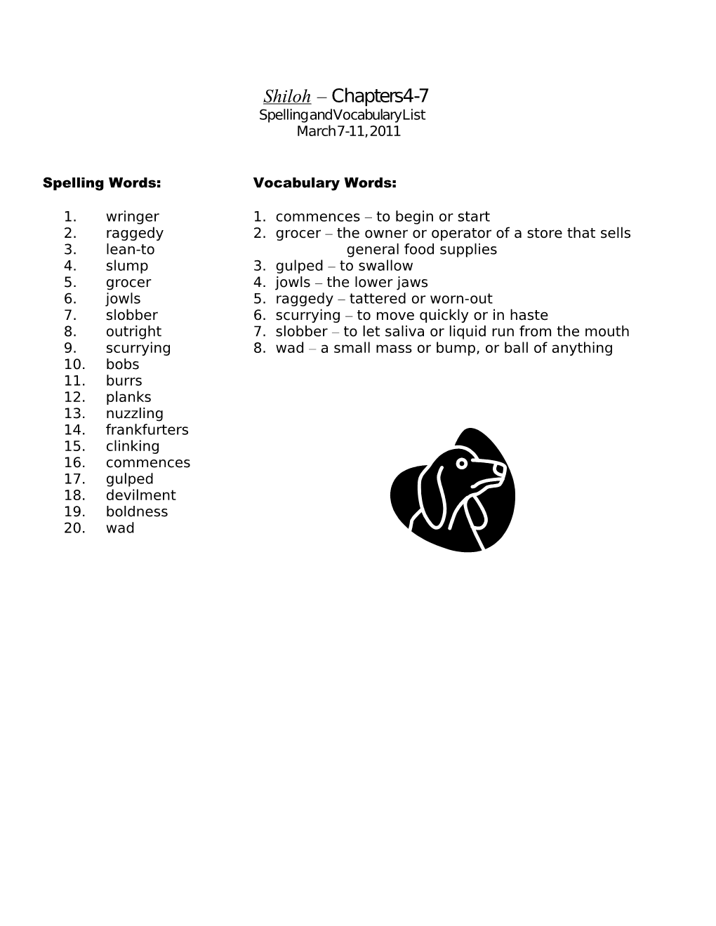 Spelling Words: Vocabulary Words