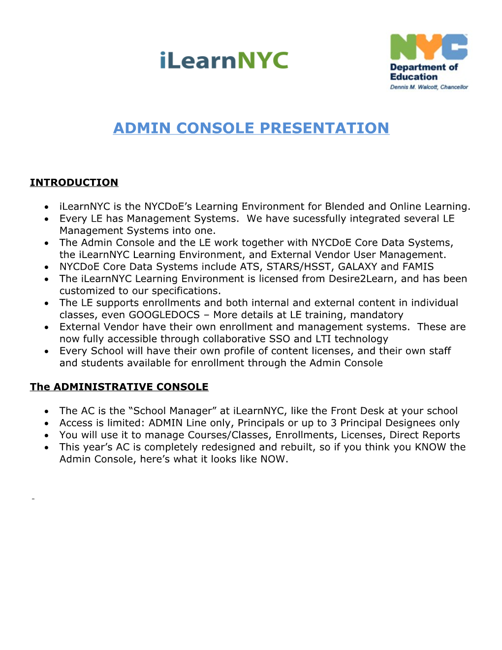 Admin Console Presentation