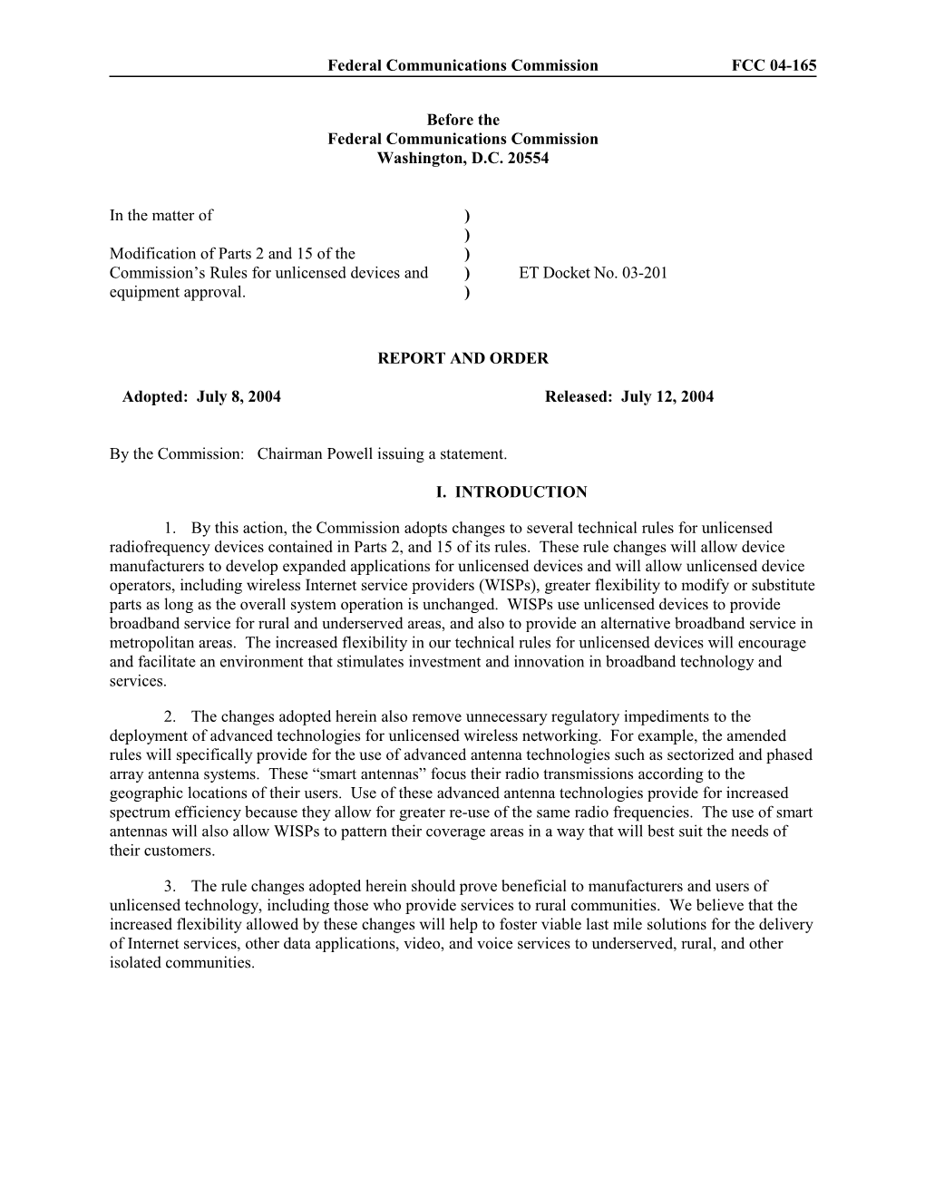 Federal Communications Commission FCC 04-165