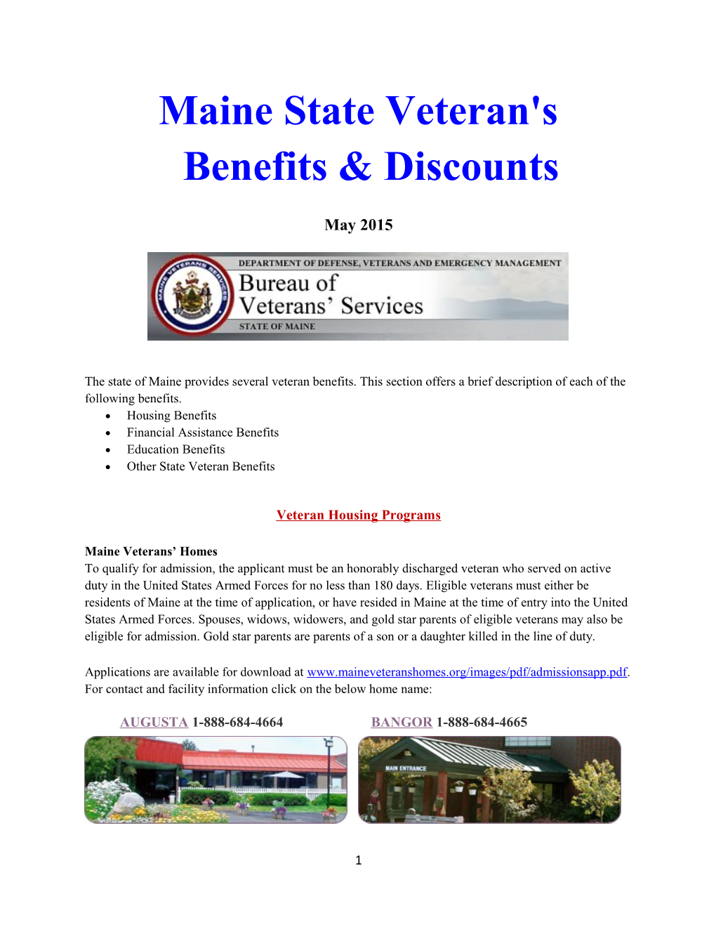 Maine State Veteran's Benefits & Discounts