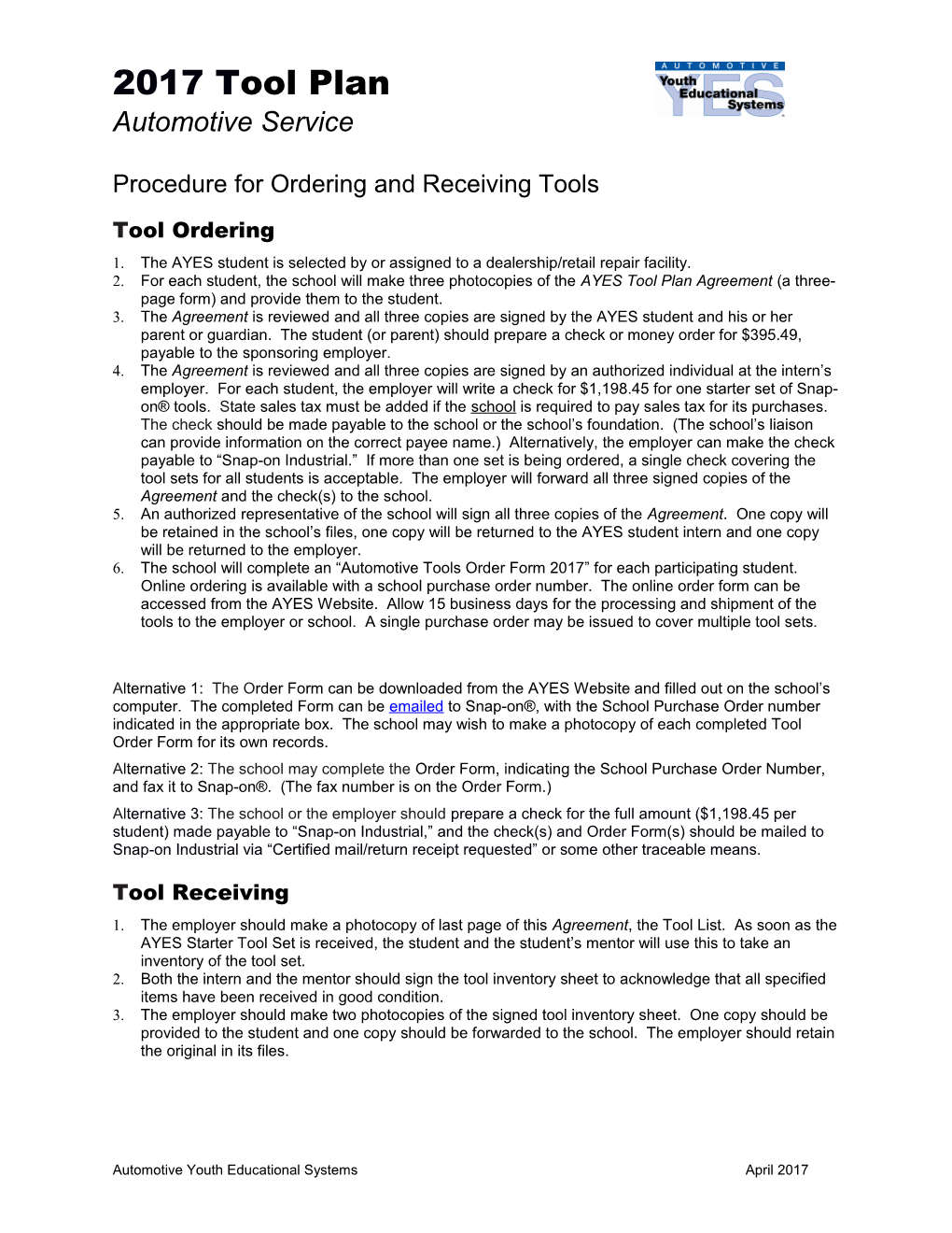 Procedure for Ordering and Receiving Tools