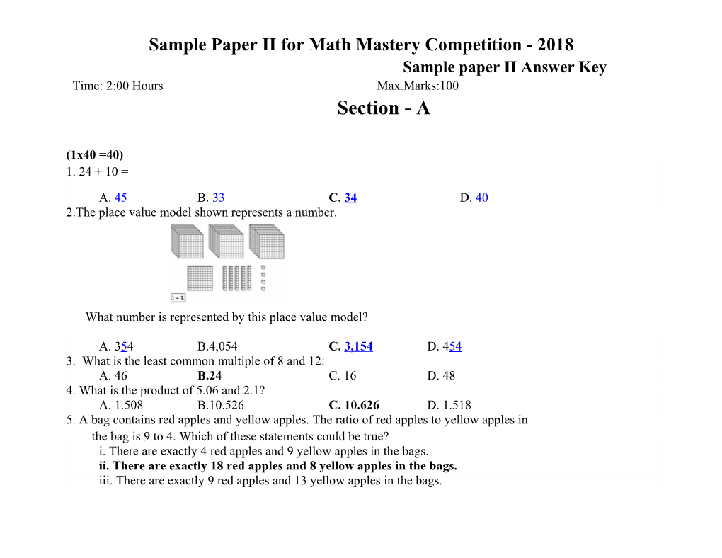 Sample Paper II for Math Mastery Competition - 2018