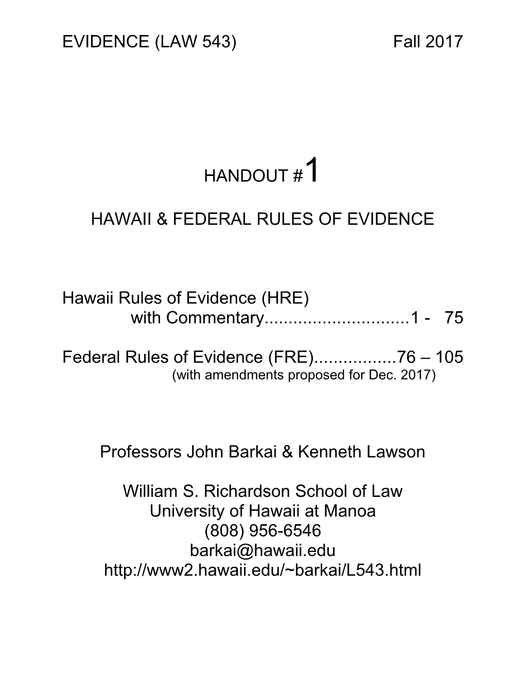 Hawaii & Federal Rules of Evidence