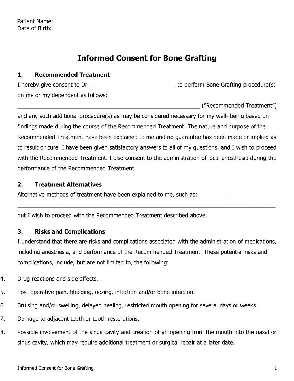 Informed Consent for Bone Grafting