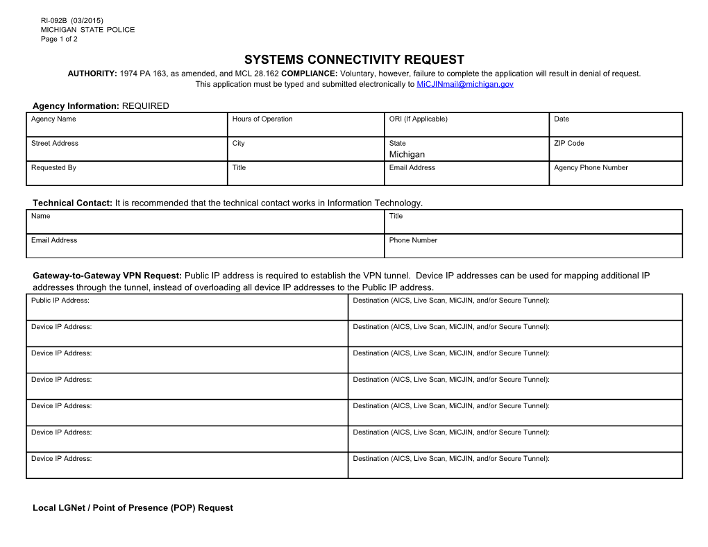 Systems Connectivity Request