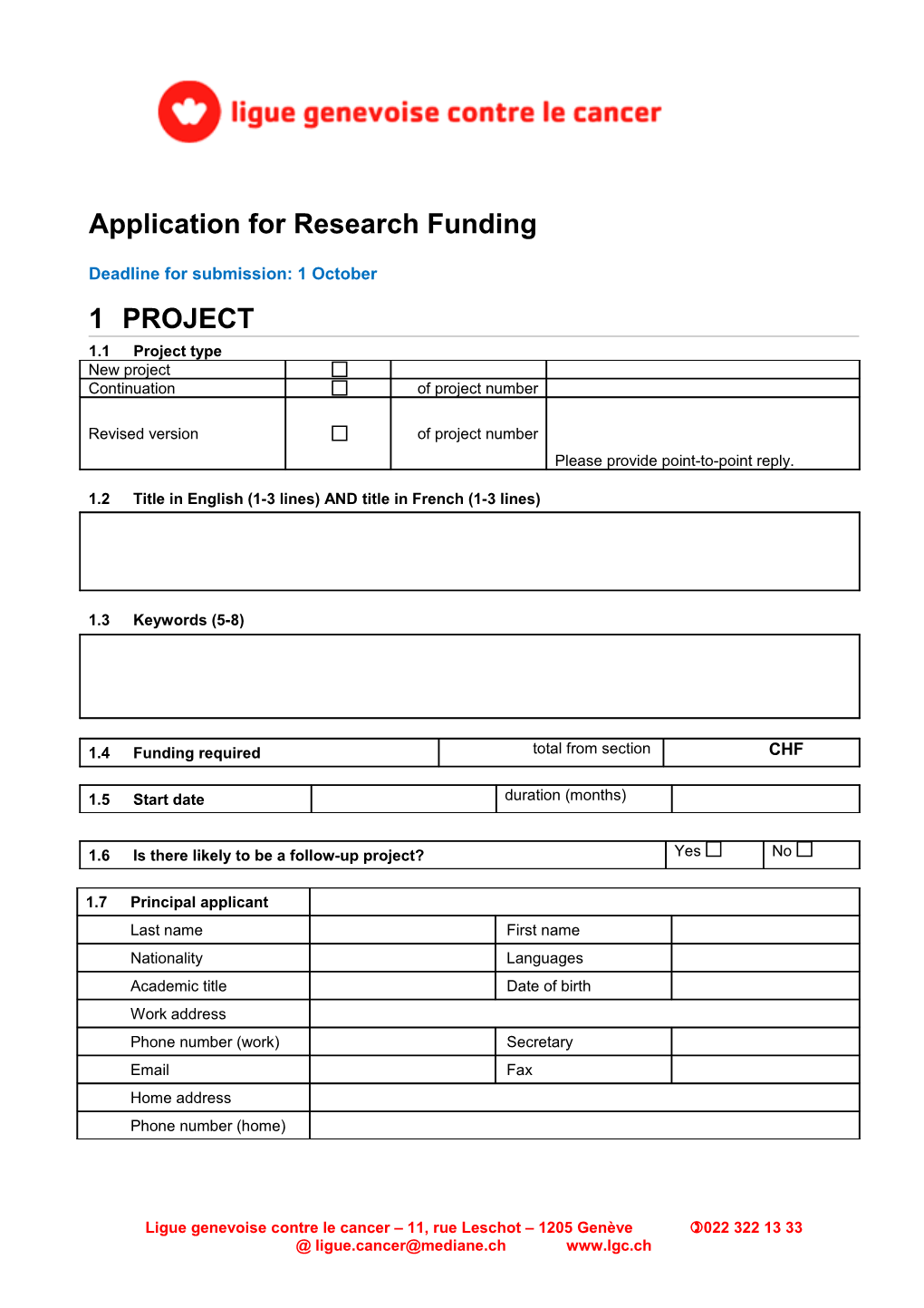 Application for Research Funding