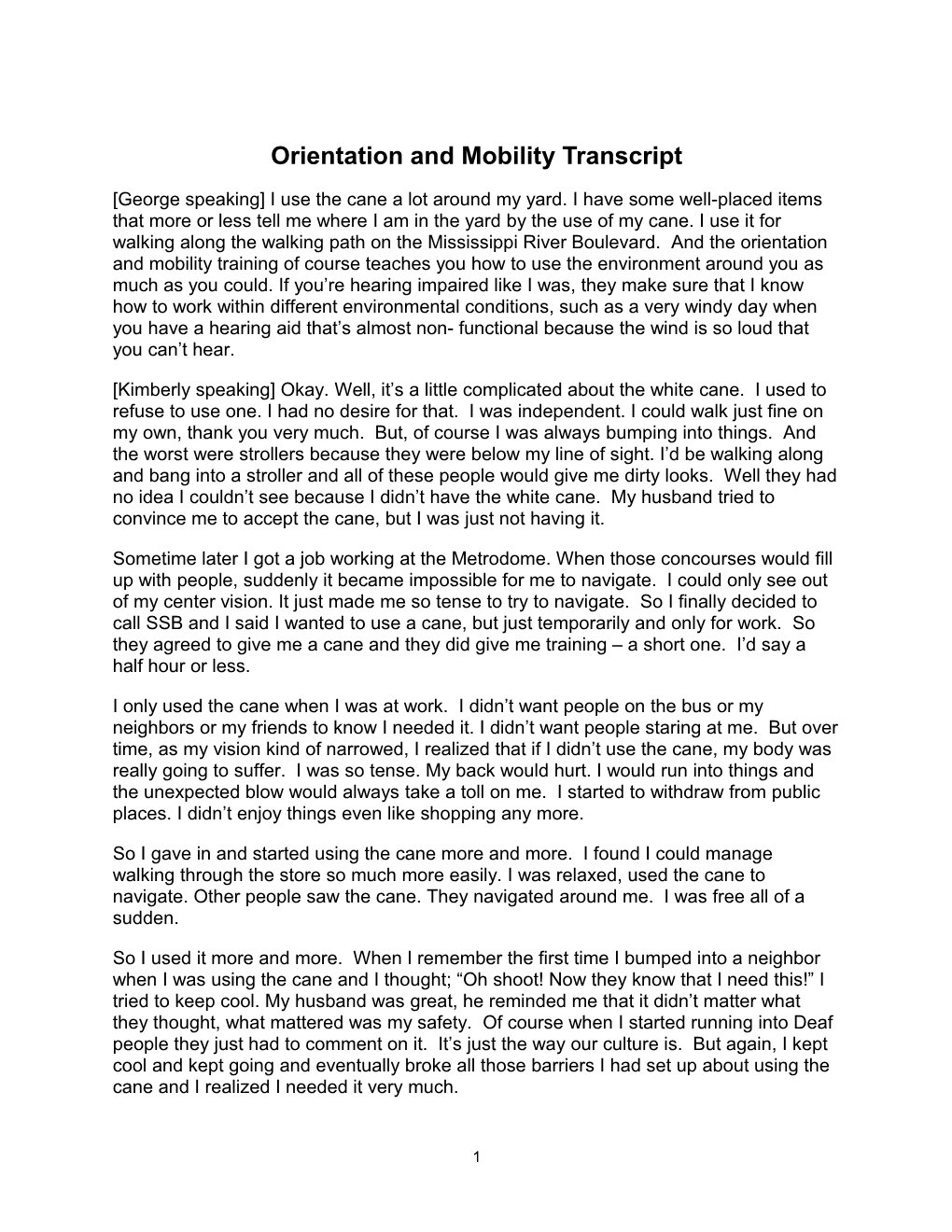 Orientation and Mobility Transcript