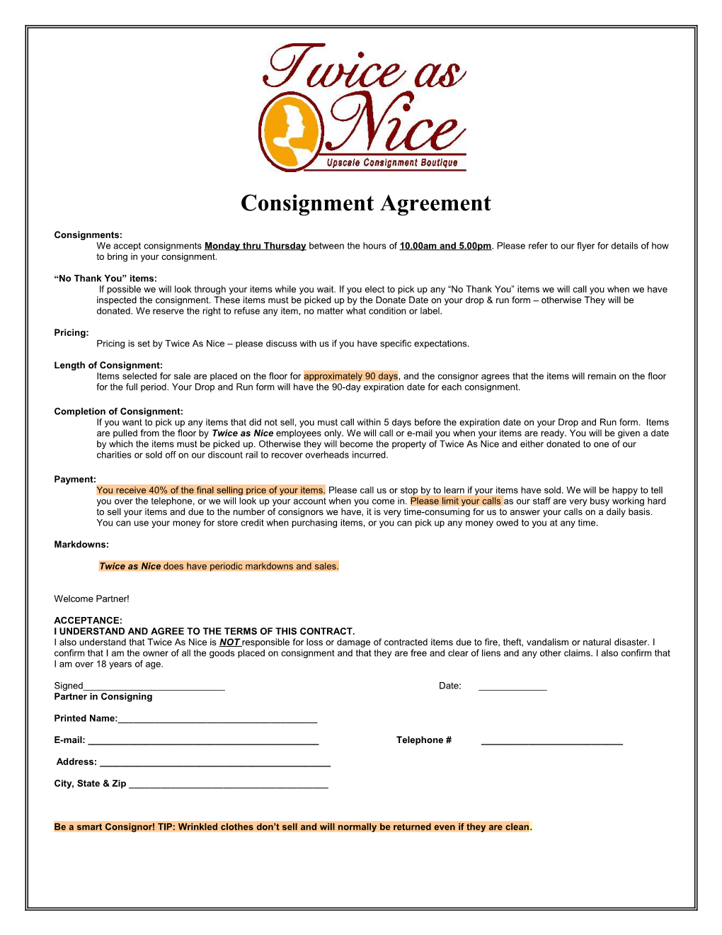 Consignment Agreement