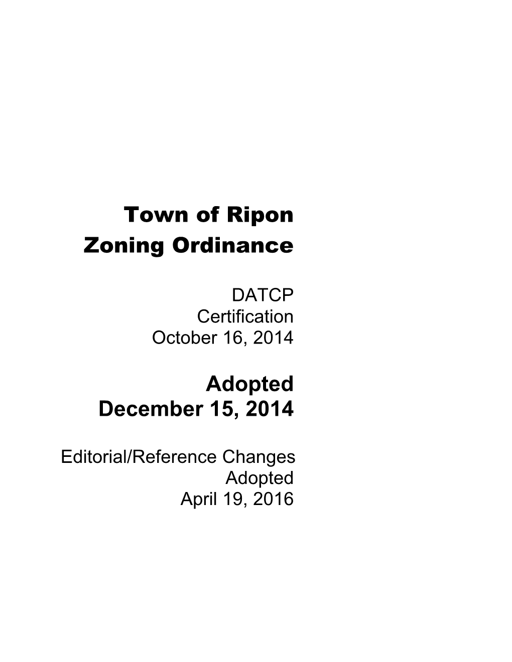 Town of Ripon Zoning Ordinance