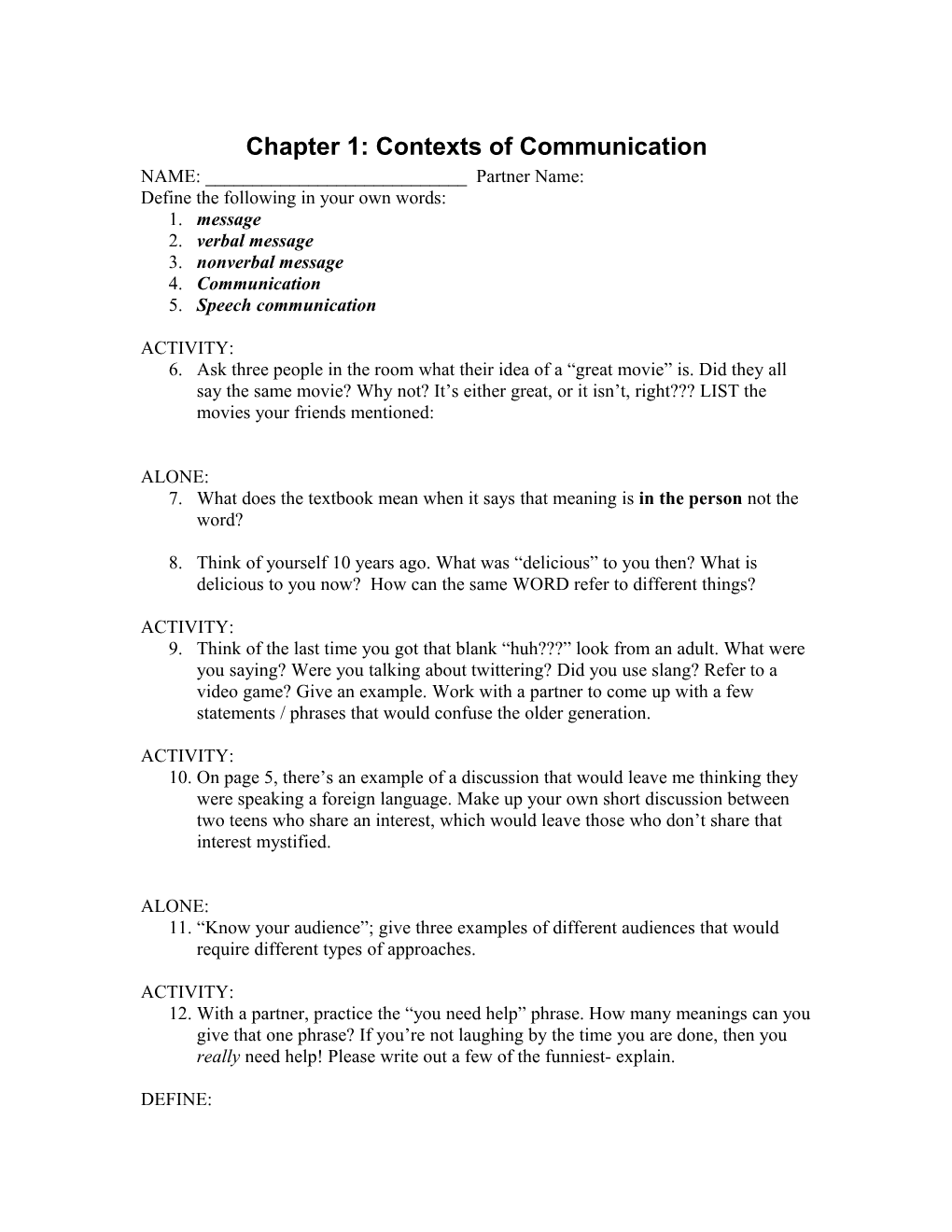 Chapter 1: Contexts of Communication