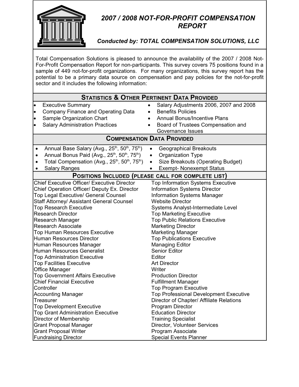 2003 Not-For-Profit Compensation Survey