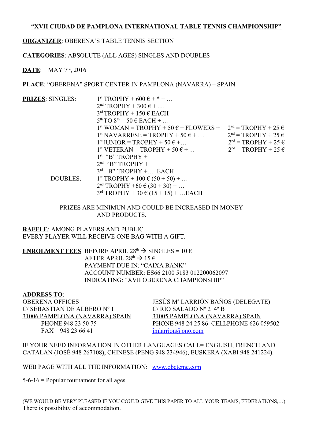 Ix Comunidad Foral De Navarra International Table Tennis Championship