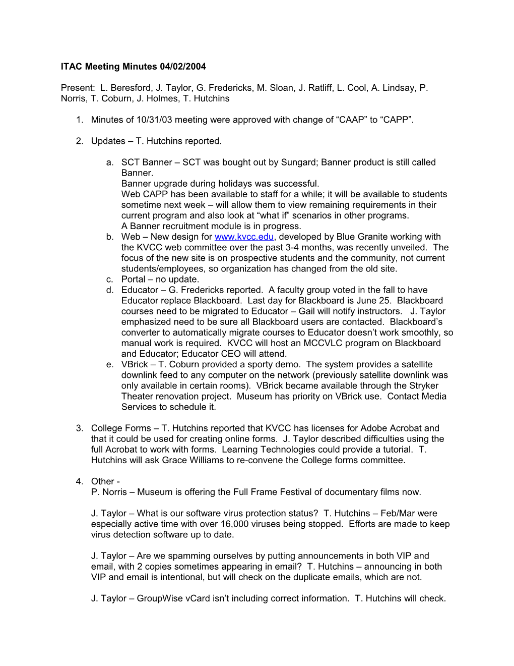 ITAC Meeting Minutes 04/02/2004