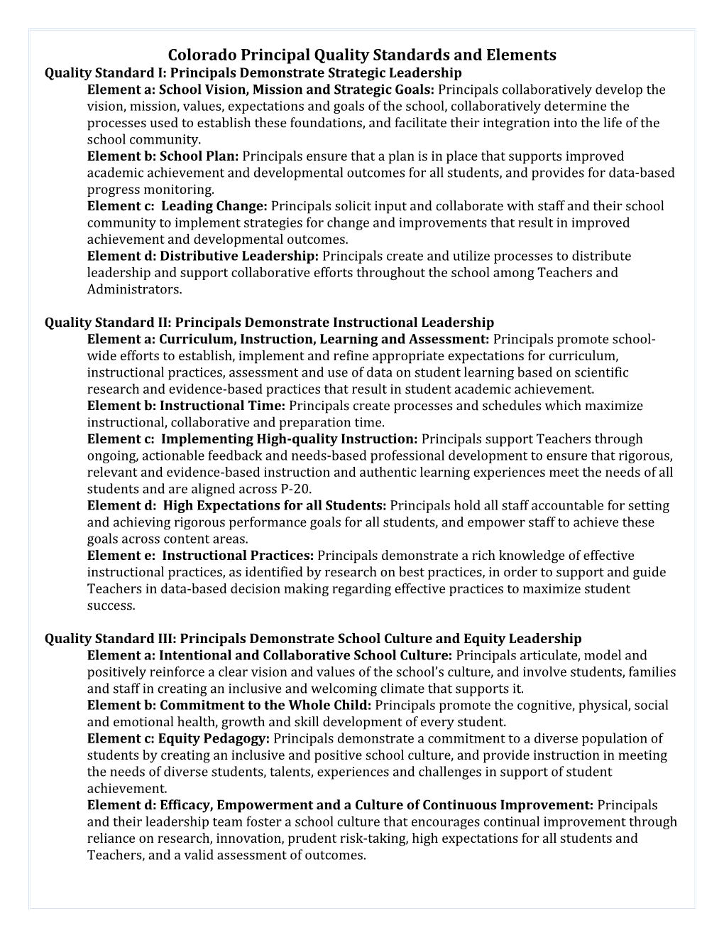 Colorado Principal Quality Standards and Elements