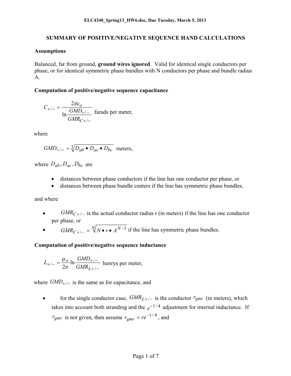 SUMMARY of Positive/Negative Sequence HAND Calculations