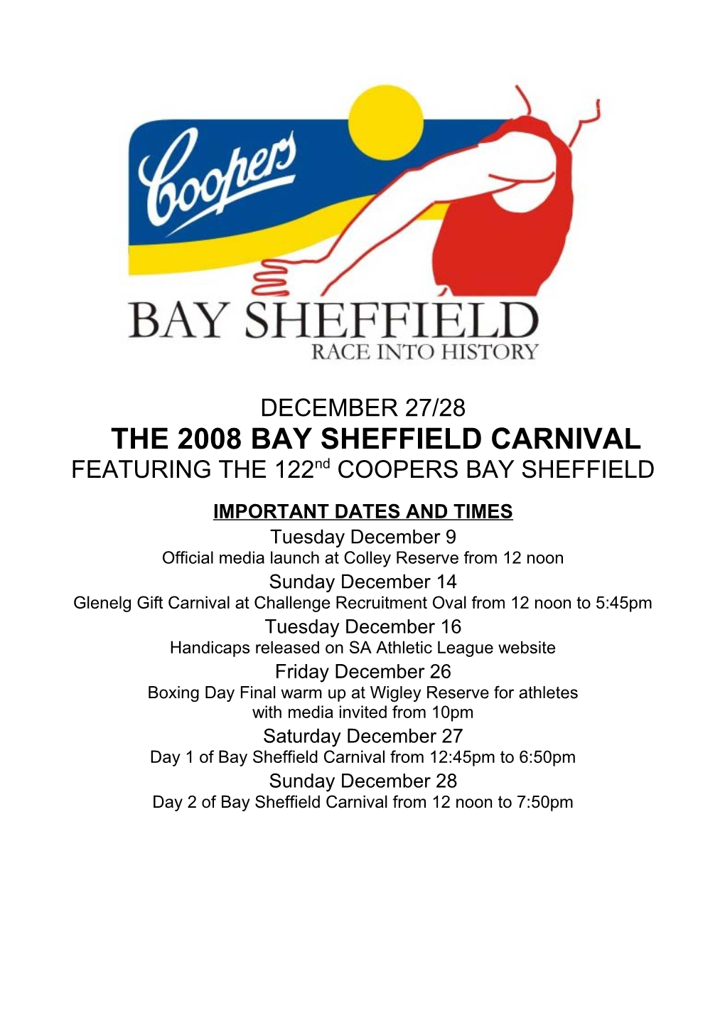FEATURING the 122Nd COOPERS BAY SHEFFIELD