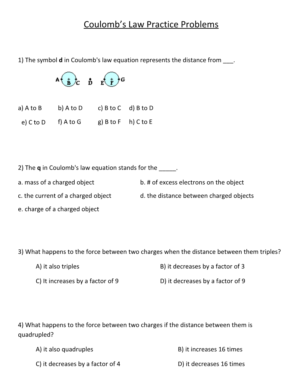Coulomb S Law Practice Problems