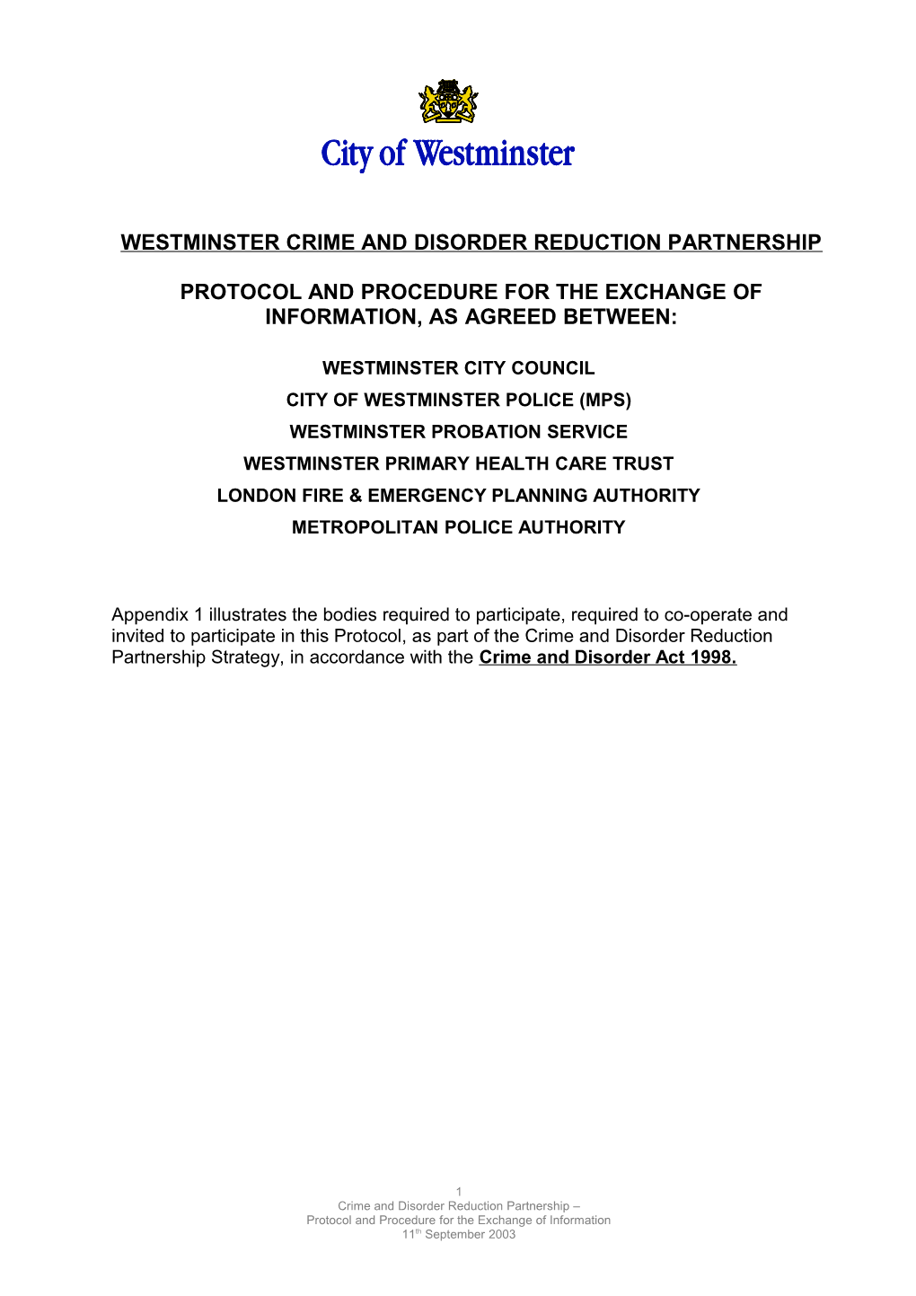 Westminster Crime and Disorder Reduction Partnership