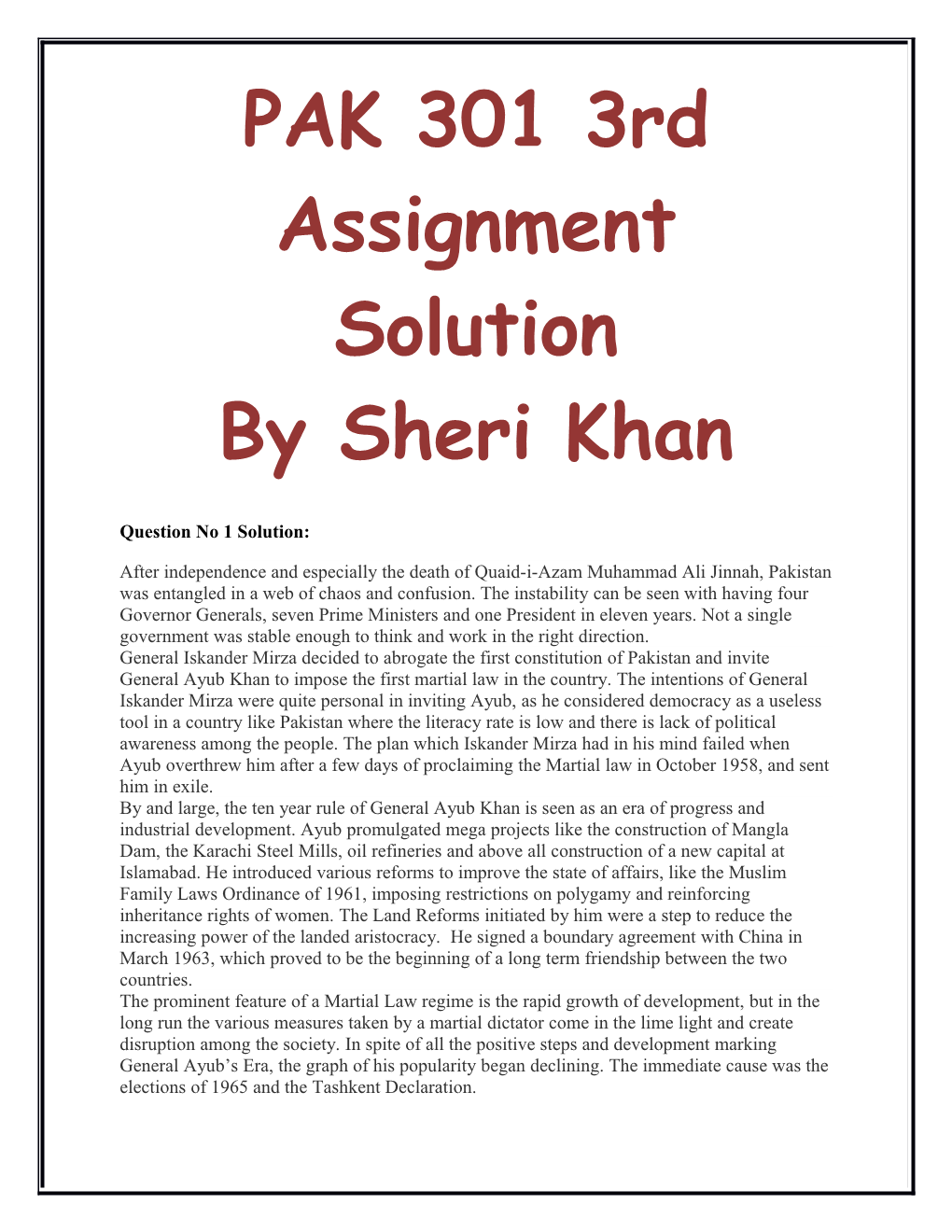PAK 301 3Rd Assignment Solution