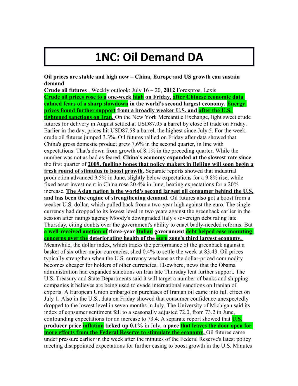 1NC: Oil Demand DA